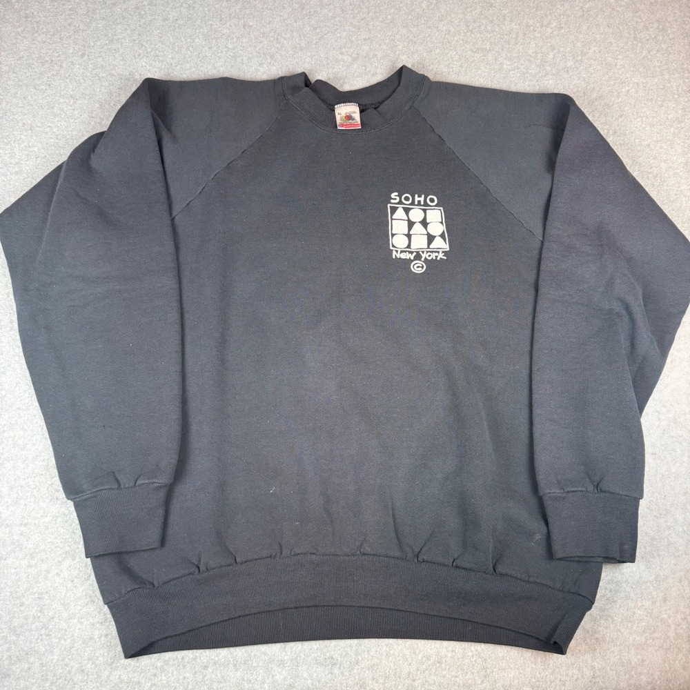 Vintage Fruit of the Loom Soho New York Sweatshirt Mens XL Black Geometric USA